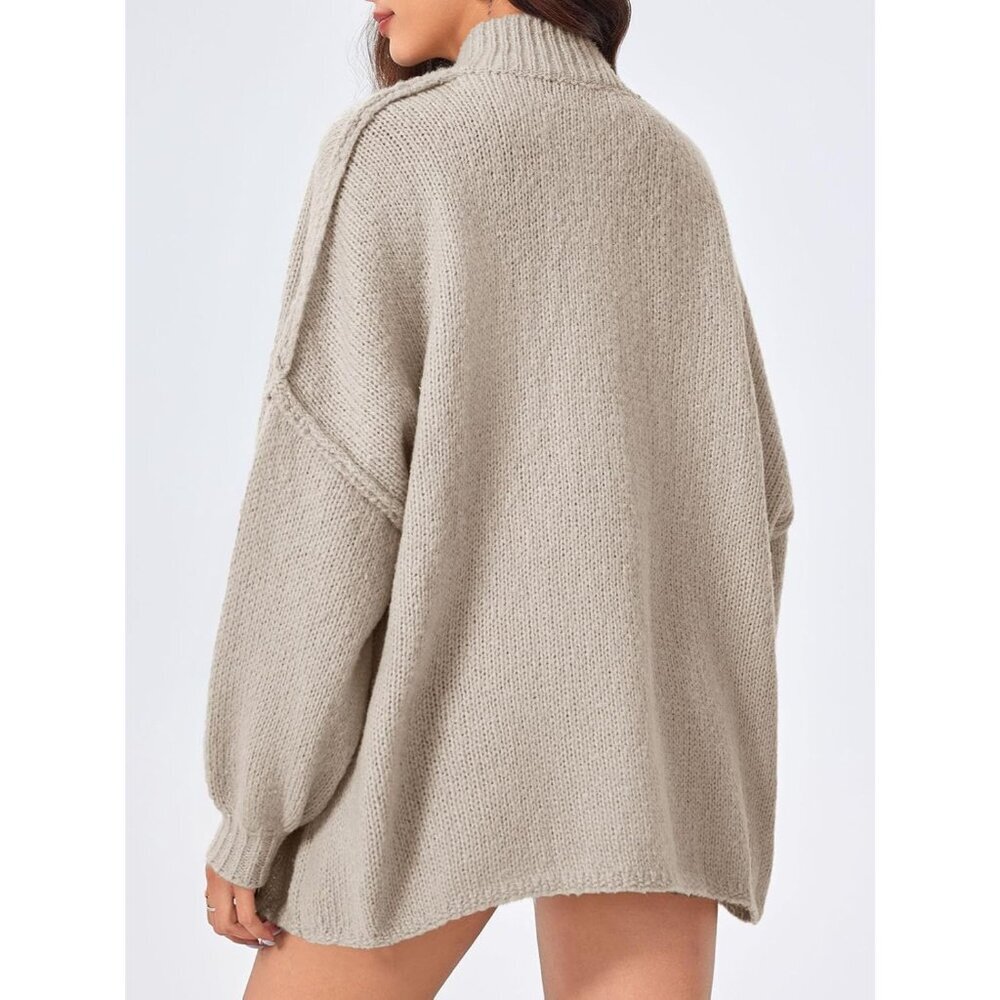 Women's Khaki Oversized Cardigans Button Down Chunky Fall Sweater Coats - Picture 5 of 5